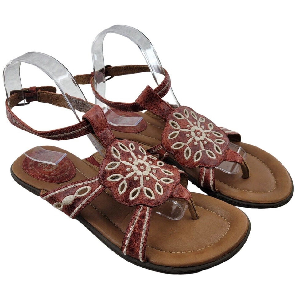 Ariat Women's Boho Thong Sandals Embroidered Ankle Strap Size 8 B Brown Ivory